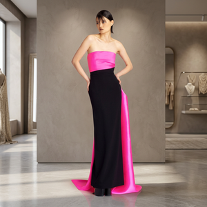 Robe de soirée/cocktail/école de danse en organza, coupe modeste, sans manches, avec découpes, taille naturelle, grande taille, longueur ras du sol - Product Image 6
