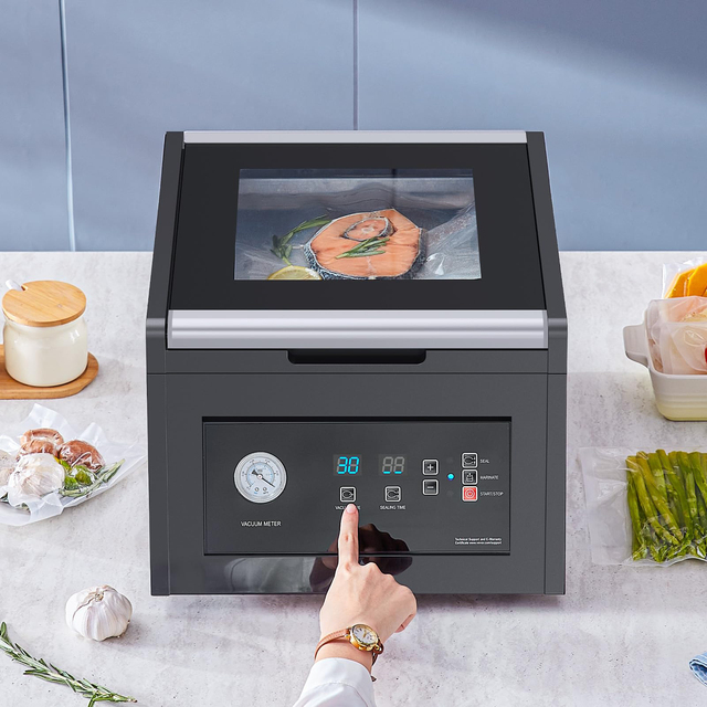Chamber Vacuum Sealer for Wet Foods Meat Compact Design 11.5 Sealing Length Commercial Household Use Automatic Operation Metal