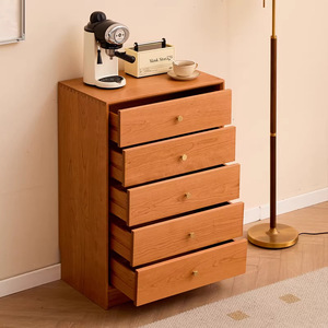 Commode à cinq tiroirs en bois massif de style japonais, bois de cerisier, style moderne minimaliste, armoire de rangement pour chambre à coucher, buffet pour salon - Product Image 3