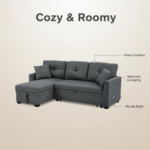 Sofá Esquinero en Forma de L Convertible de Lino OEM con Espacio de Almacenamiento, Sofá Cama Seccional con Cama Extraíble 2 en 1 - Product Image 5