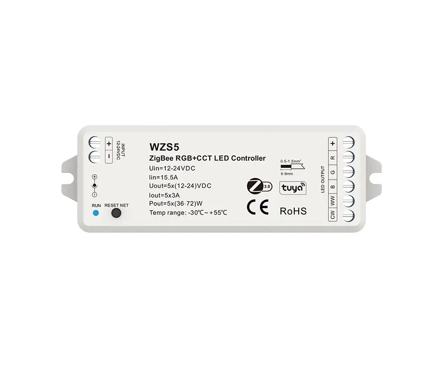 WZS5 12-24VDC 5CH * 3A Zigbee מתג RGB + CCT LED בקר חכם טלפון Tuya קול בקרת LED דימר