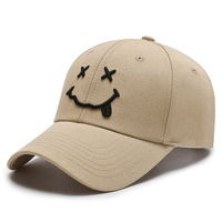 Gorra de Béisbol con Diseño de Cara Sonriente, Estilo Coreano, Deportiva, Moderna, Unisex, Casual, Versátil, 100% Algodón