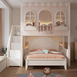 JS FURNITURE Oyuncak Bebek Evi Temalı Çocuk Ranzası Kaydıraklı ve Çalışma Masalı Beyaz Ahşap Çocuk Yatak Odası Takımı - Product Image 2