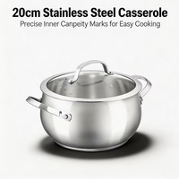 Ensemble de casseroles en acier inoxydable écologiques modernes, couvercle en verre résistant à la chaleur, compatible avec les cuisinières à induction et au gaz, passe au lave-vaisselle
