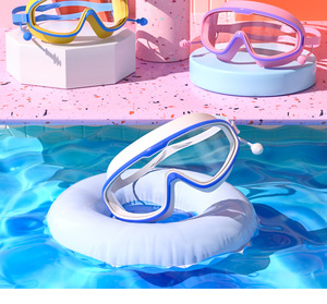 Lunettes de natation professionnelles étanches en silicone souple HD avec bouchons d'oreilles pour hommes et femmes, grand cadre, vente en gros - Product Image 2