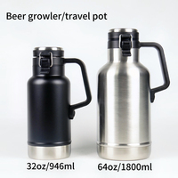 Mug isotherme portable en acier inoxydable avec poignée et couvercle, grande capacité 32/64 oz, pour sport et extérieur, avec logo personnalisé, type baril à bière, pot de voyage
