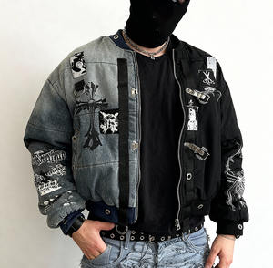 Chaquetas de Mezclilla para Hombre, Abrigos de Invierno Unisex Estilo Punk, Cuello Alto con Calefacción, Forro Lavado Retro, Accesorios Metálicos, Estilo Urbano, OEM - Product Image 2