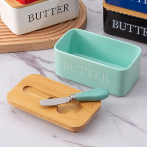 Boîte à fromage frais occidentale ensemble en porcelaine boîte à <span class=keywords><strong>beurre</strong></span> en céramique avec couvercle en bambou et bois avec couteau réservoir scellé boîte à <span class=keywords><strong>beurre</strong></span> - Product Image 3