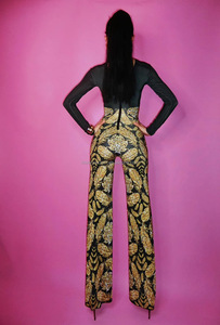 Novance-<span class=keywords><strong>mono</strong></span> Sexy de pierna ancha para mujer, pantalones elegantes de una pieza con patrón de hoja de diamante <span class=keywords><strong>dorado</strong></span>, color negro, Y1401, 2023 - Product Image 6