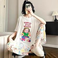 Ensemble de pyjamas d'été pour femmes en gros, 2 pièces, grande taille, vêtements de nuit amples en soie de lait, tenue décontractée douce pour la maison
