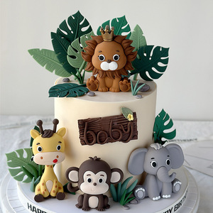 Wholesale Hot Sale Jungle Safari <strong>Animal</strong> <strong>Cake</strong> <strong>Topper</strong> with Lion Giraffe Monkey Elephant for Baby Shower <strong>Cake</strong> Decoration - Product Image 2
