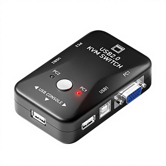 KVM Switch 2-Port Manual VGA 2-in-1-Out with USB for Keyboard/Mouse 4-in-1 1920x1080 Resolution Stock
