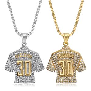 Hiphop Football Star <span class=keywords><strong>Messi</strong></span> titanio acero 18K chapado en oro No.10 No 30 deporte <span class=keywords><strong>camisa</strong></span> Jersey colgante joyería Collar para Unisex - Product Image 2