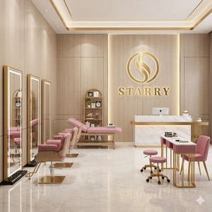 Juego de Muebles de Salón de Belleza Modernos, Duraderos y de Lujo en Oro Rosa con Espejo LED y Estaciones de Trabajo para Estilistas - Product Image 3