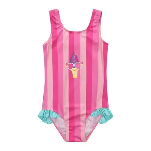 고품질 아이 수영복 아기 소녀 원피스 수영복 어린이 스트라이프 디자인 귀여운 비치웨어