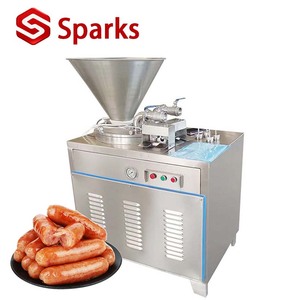 Relleno automático de salchichas Rojas, relleno de <span class=keywords><strong>perro</strong></span> caliente, fabricante de salami, pequeña máquina fresca automática con enlazador - Product Image 1