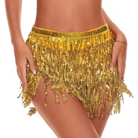 Robe de danse orientale pour femme, écharpe de danse métallique brillante avec pompons, accessoire de corps, tenue de festival, jupe de fête