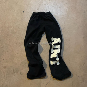 Ropa de calle con logotipo personalizado, parche desgastado, apliques bordados, pantalones sueltos, pantalones de chándal acampanados apilados para hombre - Product Image 4