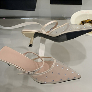 2025 New Summer Outdoor Gauze Breathable Pointed High-<b>Heeled</b> Sandals <b>Closed</b> <b>Toe</b> High-<b>Heeled</b> Slippers Patent Leather Upper - Product Image 5