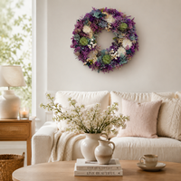 Guirlande florale naturelle mixte violette à suspendre à la porte, guirlande de fleurs éternelle écologique de haute qualité pour la décoration de Noël et saisonnière