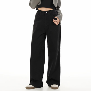 Wholesale Custom Made <strong>Plus</strong> <strong>Size</strong> Winter Wear Cargo <strong>Pants</strong> for Women Loose Fit Washed Black Cargo Trousers - Product Image 1