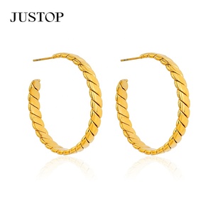 Pendientes de aro de moda, proveedor de joyería de moda hipoalergénica, chapados en oro, de acero inoxidable, impermeables, OEM/OEM. - Product Image 1