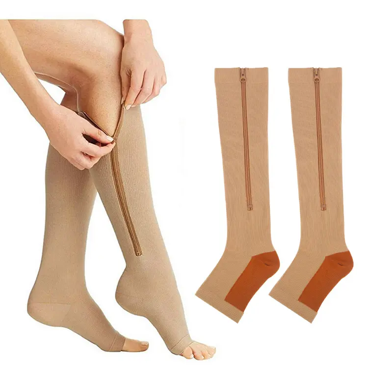 High Quality Pressure Sock With Zipper Compression Stockings Stretch Knee High Socks