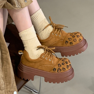 Chaussures plateforme à semelle épaisse, rehaussantes, motif léopard, à lacets, bout rond, automne-hiver, taille 40, collection 2025 - Product Image 3