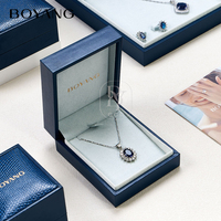 Boîte d'emballage de bijoux en cuir PU bleu de luxe personnalisée Boyang avec logo