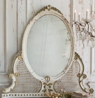 Commode en bois massif et rotin antique de haute qualité avec miroir, meubles de chambre à coucher