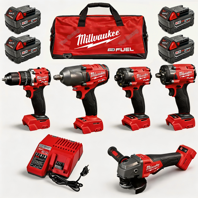 10-in1 Red Outdoor Repair Work Cordless Power Tool Set Complete with 18V 5Ah Lithium Battery Charger Toolkit Electric Tool Kit
