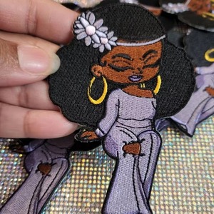 Venta caliente parche bordado Diseño personalizado ropa sombrero bajo Moq hierro en dibujos animados chica negra parches de bordado mágico personalizado - Product Image 1