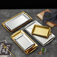 Assiette rectangulaire en acier inoxydable 304 doré de 22x14cm, style coréen, plateau de service plat, assiette à dessert pour barbecue