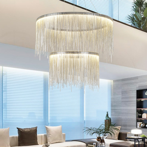 Modern Led <strong>Silver</strong> Metal Hanging Lamp Hotel Restaurant Contemporary Tassel <strong>Ceiling</strong> <strong>Light</strong> Dining Room Chandelier Pendant <strong>Lights</strong> - Product Image 1