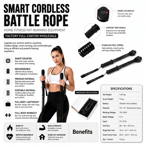 Nueva Cuerda de Batalla Inteligente Sin Cables 2 en 1 con Temporizador y Contador, Equipo de Fitness Portátil y Duradero para Entrenamiento de Brazos y Cardio - Product Image 5