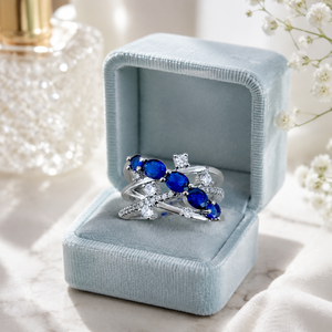 Anello Geometrico Intrecciato con Zircone Blu Impilabile per Donne, Elegante Gioiello da Dito alla Moda - Product Image 6