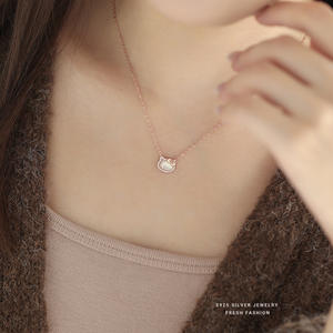 Collier en argent sterling S925 avec chaton en zircon cubique, pendentif de luxe en nacre pour <span class=keywords><strong>femme</strong></span>, idéal pour mariage ou soirée, tendance Facebook - Product Image 3