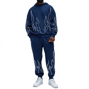 Chándal con Capucha para Hombre, Azul Marino, Diseño Sólido, Transpirable, Ligero, 100% Algodón, Casual, Largo, Corte Regular, con Bolsillos Laterales - Product Image 1