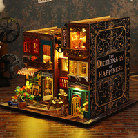 Mayorista: Rincón de lectura de madera estilo retro europeo DIY, modelo de casa de muñecas con escena de libro 3D y luz LED, decoración de escritorio, regalo artesanal