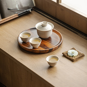 Walnut Wood Round Dry Brewing Tray Kung Fu <b>Tea</b> <b>Set</b> With Lid Household Solid Wood Teapot Stand Afternoon <b>Tea</b> Use - Product Image 3