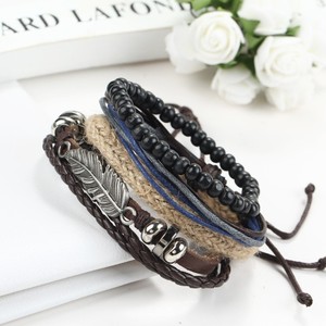Bracelet multicouche pour hommes, en cuir tissé à la main - Product Image 4