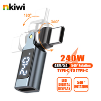 Adaptateur USB-C NKIWI 240W en alliage d'aluminium, Type-C mâle/femelle, rotation à 540 degrés, affichage numérique, charge rapide DC PD pour ordinateur portable