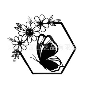 Décoration murale en forme de papillon hexagonal en métal, décoration murale en fer forgé noir, créative et best-seller - Product Image 5