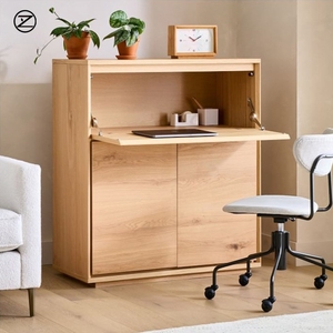 Scrivania da <span class=keywords><strong>Segretaria</strong></span> MCM in Legno Massello con Mobile Anteriore a Scomparsa, Postazione di Lavoro Nascosta per Ufficio Domestico, Ideale per Progetti Boutique - Product Image 1
