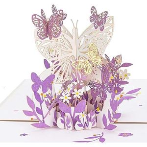 3D Pop-Up Butterfly Flower <b>Paper</b> Greeting Card with Gold Stamping and Die Cutting <b>Handmade</b> Art for Women Purple ZS P2100 - Product Image 3