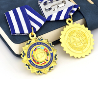 Médaille d'honneur en métal personnalisée par le fabricant avec ruban, insigne, médailles de récompense en métal moulé dans une boîte en bois, sérigraphie