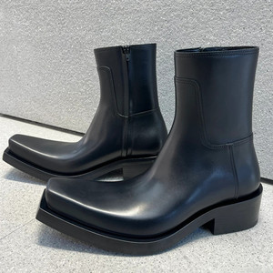 <span class=keywords><strong>Bottes</strong></span> courtes unisexes <span class=keywords><strong>noires</strong></span> à talon carré épais et semelle épaisse pour homme et femme, tendance mode, vente en gros - Product Image 1