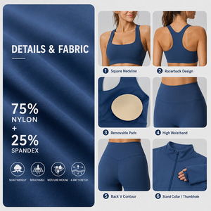 Custom Women Yoga Set Zip Up Sports <b>Bra</b> High Waist Leggings Long Sleeve Jacket Activewear Fitness Outfit - Product Image 3
