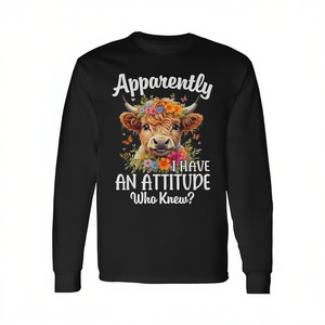 Camiseta de manga larga con estampado de vaca Highland. Parece que tengo una actitud. ¿Quién lo diría? - Product Image 2