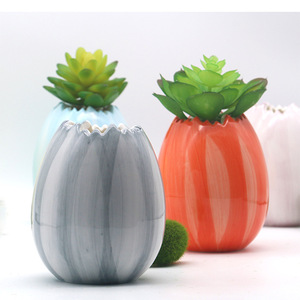 Vaso in Ceramica a Forma <span class=keywords><strong>di</strong></span> Zucca a Righe Stile Cartone Animato, Multicolore, per Piante Grasse e Fiori, Decorazione Moderna per Casa, Scrivania e Davanzale - Product Image 3